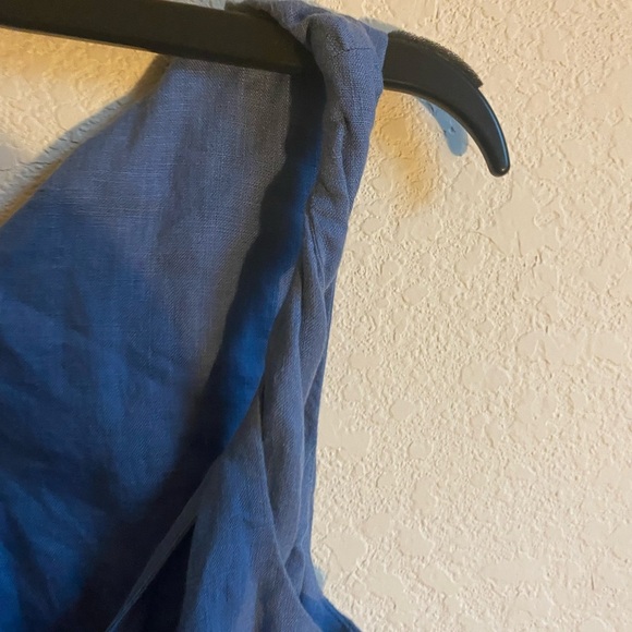 PAVIETRA Linen Twisted Straps Blue Wrap Pockets Resortwear Feminine Dress XS - Picture 6 of 16